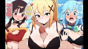 hentai Vacaciones en la playa con Aqua, Megumin y Darkness